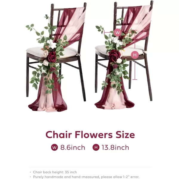 imageLings Moment 8pcs Fall Wedding Chair Decorations Aisle Pew Church Artificial Flowers With Hanging Fabric Burgundy Dusty Rose Bench Ceremony Reception Floral Faux Rose Arrangements Party Outdoor DecorMarsala  Blush