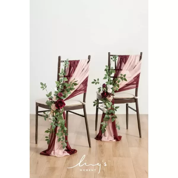 imageLings Moment 8pcs Fall Wedding Chair Decorations Aisle Pew Church Artificial Flowers With Hanging Fabric Burgundy Dusty Rose Bench Ceremony Reception Floral Faux Rose Arrangements Party Outdoor DecorMarsala  Blush