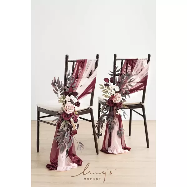 imageLings Moment 8pcs Fall Wedding Chair Decorations Aisle Pew Church Artificial Flowers With Hanging Fabric Burgundy Dusty Rose Bench Ceremony Reception Floral Faux Rose Arrangements Party Outdoor DecorBurgundy  Dusty Rose