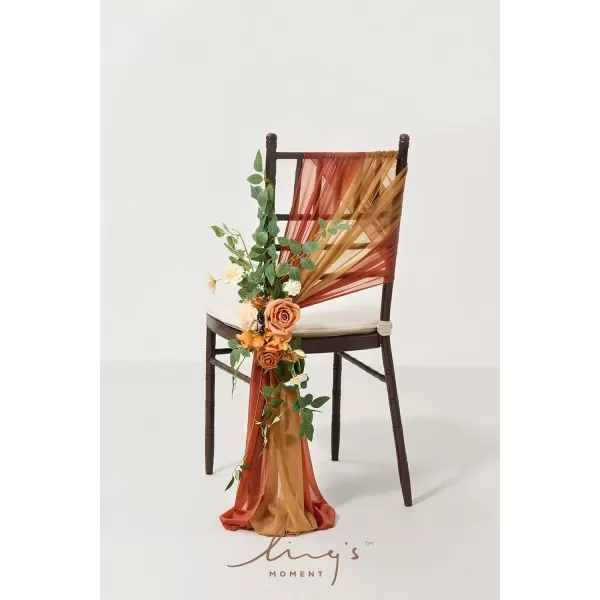 imageLings Moment 8pcs Fall Wedding Chair Decorations Aisle Pew Church Artificial Flowers With Hanging Fabric Burgundy Dusty Rose Bench Ceremony Reception Floral Faux Rose Arrangements Party Outdoor DecorSunset Terracotta