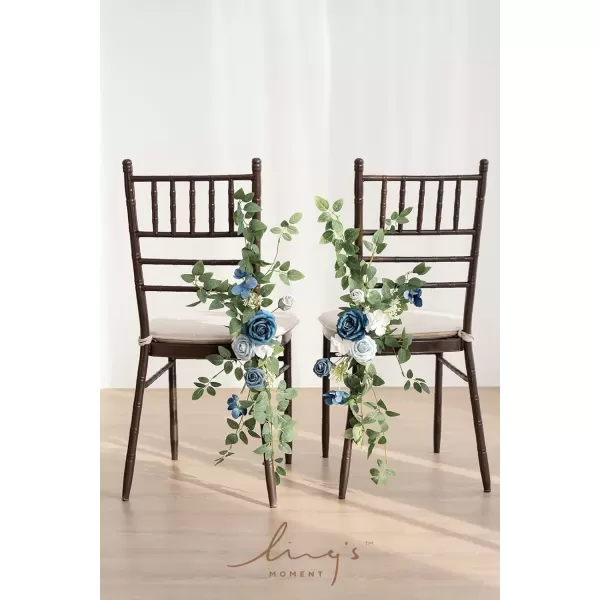 imageLings Moment 8pcs Fall Wedding Chair Decorations Aisle Pew Church Artificial Flowers With Hanging Fabric Burgundy Dusty Rose Bench Ceremony Reception Floral Faux Rose Arrangements Party Outdoor DecorDusty Blue  Navy