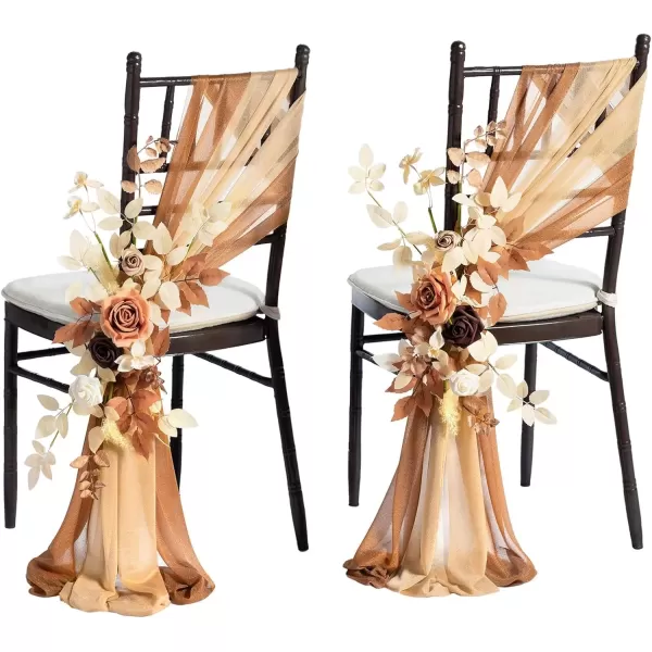 imageLings Moment 8pcs Fall Wedding Chair Decorations Aisle Pew Church Artificial Flowers With Hanging Fabric Burgundy Dusty Rose Bench Ceremony Reception Floral Faux Rose Arrangements Party Outdoor DecorRust  Sepia