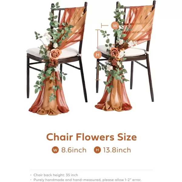 imageLings Moment 8pcs Fall Wedding Chair Decorations Aisle Pew Church Artificial Flowers With Hanging Fabric Burgundy Dusty Rose Bench Ceremony Reception Floral Faux Rose Arrangements Party Outdoor DecorSunset Terracotta