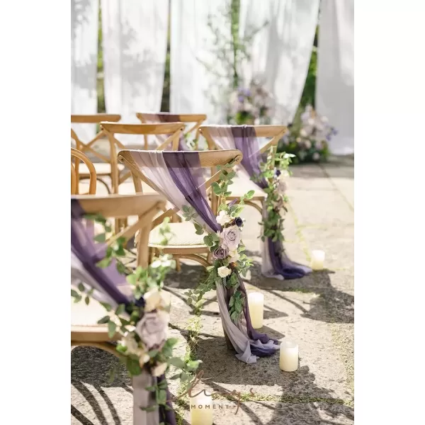 imageLings Moment 8pcs Fall Wedding Chair Decorations Aisle Pew Church Artificial Flowers With Hanging Fabric Burgundy Dusty Rose Bench Ceremony Reception Floral Faux Rose Arrangements Party Outdoor DecorLilac  Gold