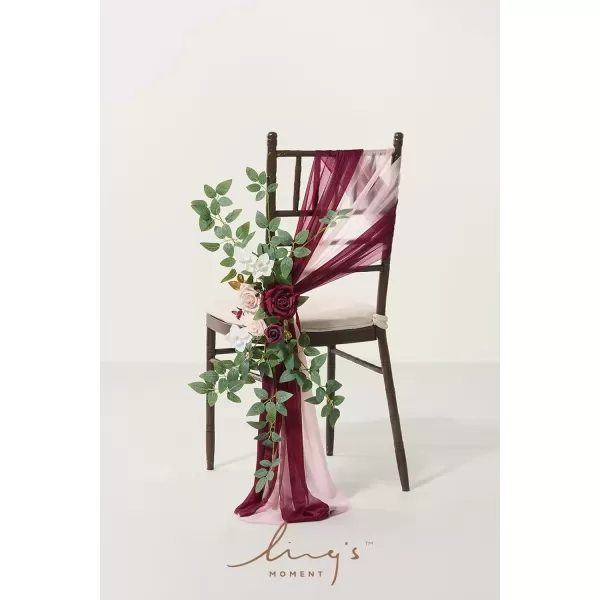 imageLings Moment 8pcs Fall Wedding Chair Decorations Aisle Pew Church Artificial Flowers With Hanging Fabric Burgundy Dusty Rose Bench Ceremony Reception Floral Faux Rose Arrangements Party Outdoor DecorMarsala  Blush