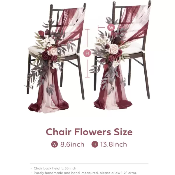 imageLings Moment 8pcs Fall Wedding Chair Decorations Aisle Pew Church Artificial Flowers With Hanging Fabric Burgundy Dusty Rose Bench Ceremony Reception Floral Faux Rose Arrangements Party Outdoor DecorBurgundy  Dusty Rose