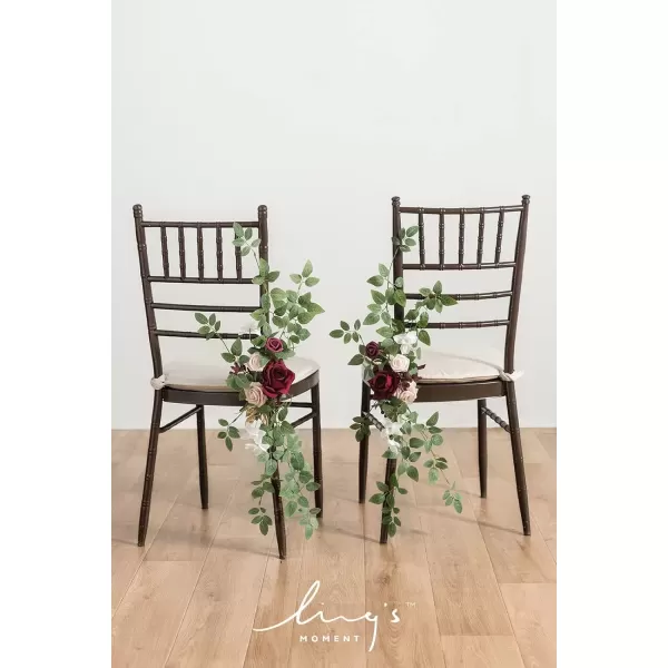 imageLings Moment 8pcs Fall Wedding Chair Decorations Aisle Pew Church Artificial Flowers With Hanging Fabric Burgundy Dusty Rose Bench Ceremony Reception Floral Faux Rose Arrangements Party Outdoor DecorMarsala  Blush