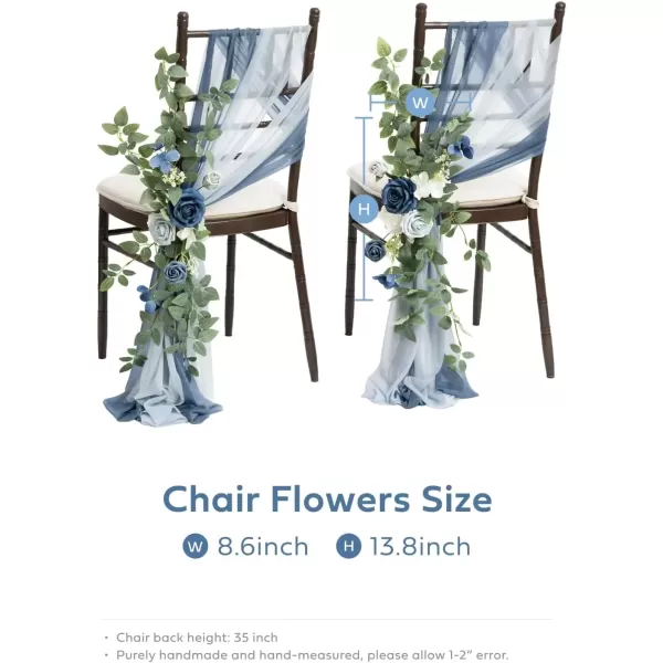 imageLings Moment 8pcs Fall Wedding Chair Decorations Aisle Pew Church Artificial Flowers With Hanging Fabric Burgundy Dusty Rose Bench Ceremony Reception Floral Faux Rose Arrangements Party Outdoor DecorDusty Blue  Navy