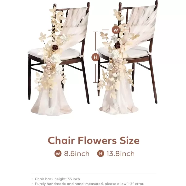 imageLings Moment 8pcs Fall Wedding Chair Decorations Aisle Pew Church Artificial Flowers With Hanging Fabric Burgundy Dusty Rose Bench Ceremony Reception Floral Faux Rose Arrangements Party Outdoor DecorWhite  Beige