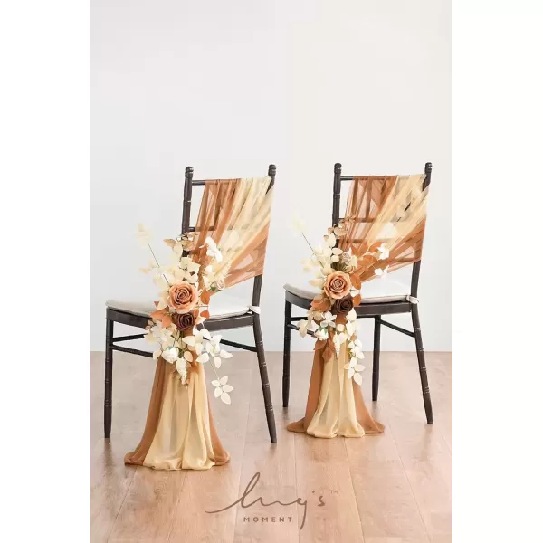 imageLings Moment 8pcs Fall Wedding Chair Decorations Aisle Pew Church Artificial Flowers With Hanging Fabric Burgundy Dusty Rose Bench Ceremony Reception Floral Faux Rose Arrangements Party Outdoor DecorRust  Sepia