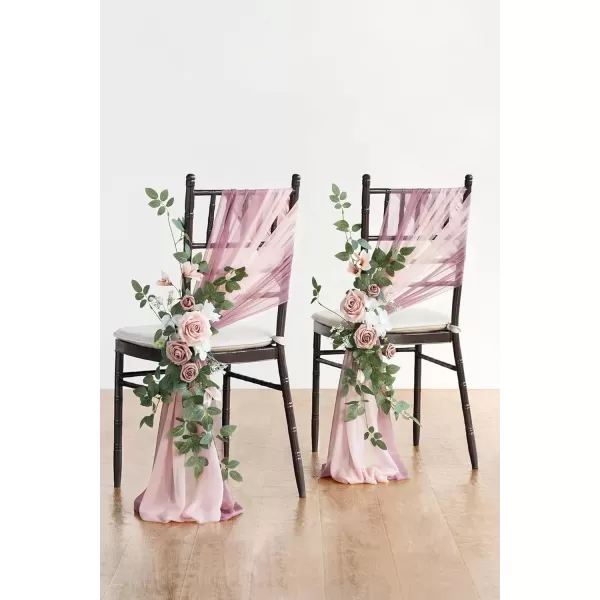 imageLings Moment 8pcs Fall Wedding Chair Decorations Aisle Pew Church Artificial Flowers With Hanging Fabric Burgundy Dusty Rose Bench Ceremony Reception Floral Faux Rose Arrangements Party Outdoor DecorDusty Rose