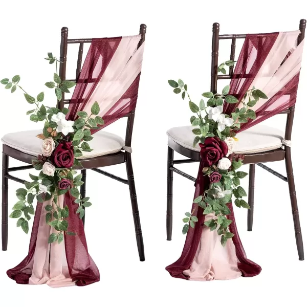 imageLings Moment 8pcs Fall Wedding Chair Decorations Aisle Pew Church Artificial Flowers With Hanging Fabric Burgundy Dusty Rose Bench Ceremony Reception Floral Faux Rose Arrangements Party Outdoor DecorMarsala  Blush