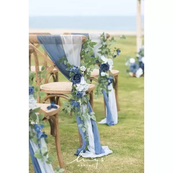 imageLings Moment 8pcs Fall Wedding Chair Decorations Aisle Pew Church Artificial Flowers With Hanging Fabric Burgundy Dusty Rose Bench Ceremony Reception Floral Faux Rose Arrangements Party Outdoor DecorDusty Blue  Navy