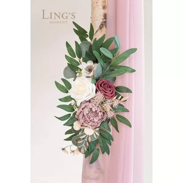 imageLings Moment Artificial Wedding Arch Flowers Decorations with Sheer Drape Kit Set of 3 Pink Wedding Ceremony Aobor Reception Backdrop Background Floral Arrangement DecorClassic Dusty Rose