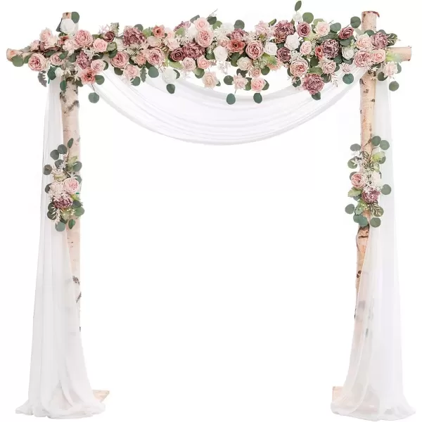 imageLings Moment Artificial Wedding Arch Flowers Decorations with Sheer Drape Kit Set of 3 Pink Wedding Ceremony Aobor Reception Backdrop Background Floral Arrangement DecorGarden Dusty Rose