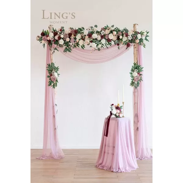 imageLings Moment Artificial Wedding Arch Flowers Decorations with Sheer Drape Kit Set of 3 Pink Wedding Ceremony Aobor Reception Backdrop Background Floral Arrangement DecorClassic Dusty Rose