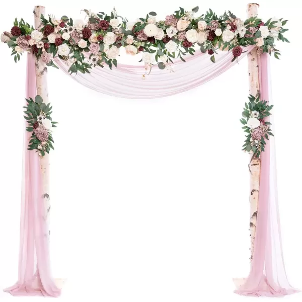 imageLings Moment Artificial Wedding Arch Flowers Decorations with Sheer Drape Kit Set of 3 Pink Wedding Ceremony Aobor Reception Backdrop Background Floral Arrangement DecorClassic Dusty Rose