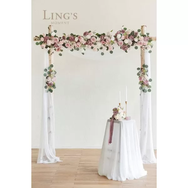 imageLings Moment Artificial Wedding Arch Flowers Decorations with Sheer Drape Kit Set of 3 Pink Wedding Ceremony Aobor Reception Backdrop Background Floral Arrangement DecorGarden Dusty Rose