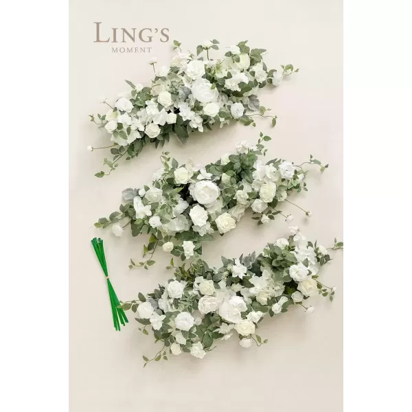 imageLings Moment Artificial Wedding Arch Flowers Swags Arrangement Set Pack of 3 Floral for Ceremony Reception Rose Backdrop White Sage Green Evergreen Garland Arbor Decorations Outdoors Party DecorWhite  Sage