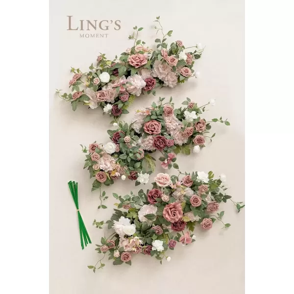 imageLings Moment Artificial Wedding Arch Flowers Swags Arrangement Set Pack of 3 Floral for Ceremony Reception Rose Backdrop White Sage Green Evergreen Garland Arbor Decorations Outdoors Party DecorDusty Rose  Cream