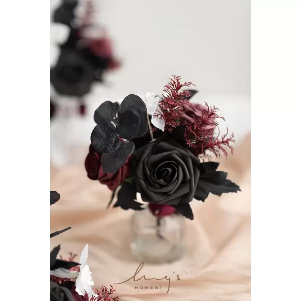 imageLings Moment Burgundy Black Wedding Flowers Mini Bridesmaid Bouquets Set of 6 PreMade Small Floral Maroon Gothic Wedding Rose Goth Centerpieces HalloweenBlack  Burgundy