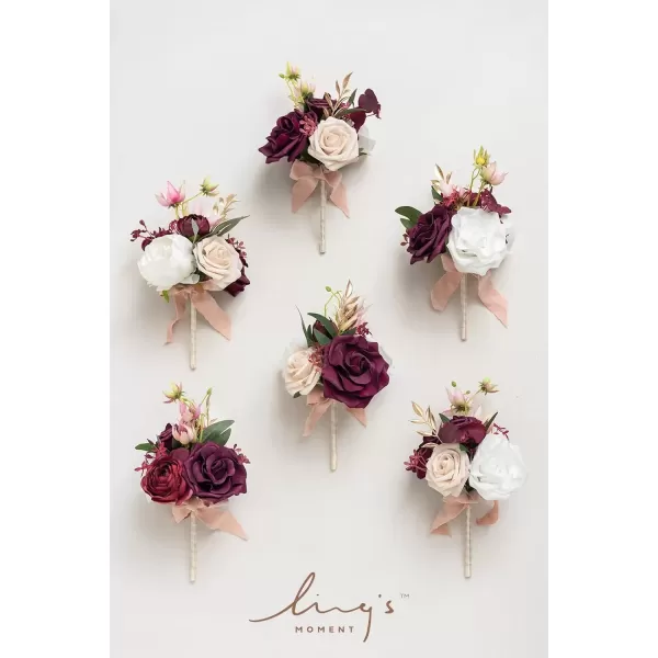 imageLings Moment Burgundy Black Wedding Flowers Mini Bridesmaid Bouquets Set of 6 PreMade Small Floral Maroon Gothic Wedding Rose Goth Centerpieces HalloweenMarsala  White