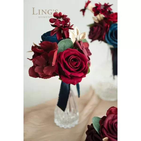 imageLings Moment Burgundy Black Wedding Flowers Mini Bridesmaid Bouquets Set of 6 PreMade Small Floral Maroon Gothic Wedding Rose Goth Centerpieces HalloweenBurgundy  Navy