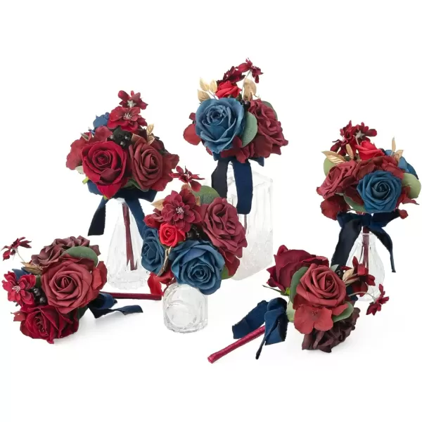 imageLings Moment Burgundy Black Wedding Flowers Mini Bridesmaid Bouquets Set of 6 PreMade Small Floral Maroon Gothic Wedding Rose Goth Centerpieces HalloweenBurgundy  Navy