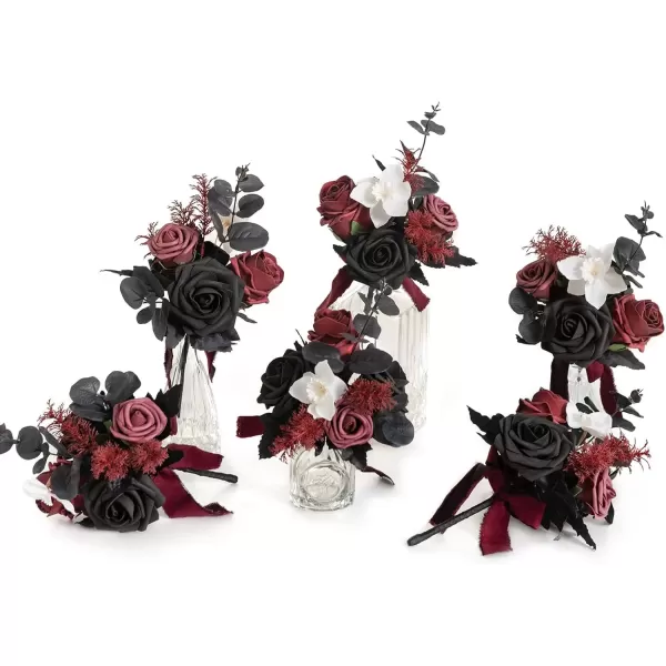 imageLings Moment Burgundy Black Wedding Flowers Mini Bridesmaid Bouquets Set of 6 PreMade Small Floral Maroon Gothic Wedding Rose Goth Centerpieces HalloweenBlack  Burgundy