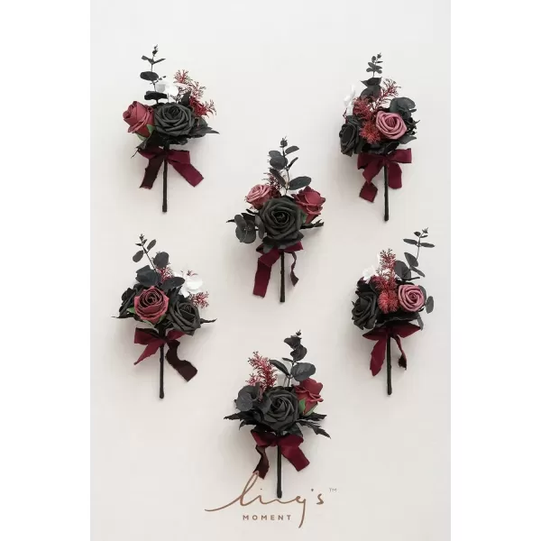 imageLings Moment Burgundy Black Wedding Flowers Mini Bridesmaid Bouquets Set of 6 PreMade Small Floral Maroon Gothic Wedding Rose Goth Centerpieces HalloweenBlack  Burgundy