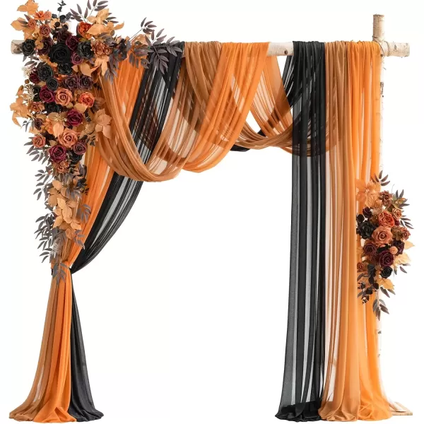 imageLings Moment Deluxe White Beige Artificial Wedding Arch Flowers with Drapes KitPack of 5 2pcs Flower Arrangements 3pcs Hanging Sheer Drapes Ceremony Arbor Reception Backdrop Rose Floral DecorationsOrange Inspiration  Black  Pumpkin Orange