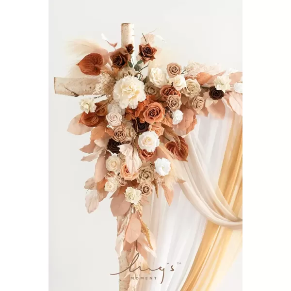 imageLings Moment Deluxe White Beige Artificial Wedding Arch Flowers with Drapes KitPack of 5 2pcs Flower Arrangements 3pcs Hanging Sheer Drapes Ceremony Arbor Reception Backdrop Rose Floral DecorationsOrange Inspiration  Rust  Sepia