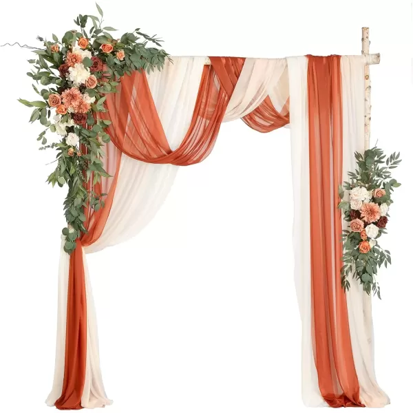 imageLings Moment Deluxe White Beige Artificial Wedding Arch Flowers with Drapes KitPack of 5 2pcs Flower Arrangements 3pcs Hanging Sheer Drapes Ceremony Arbor Reception Backdrop Rose Floral DecorationsOrange Inspiration  Sunset Terracotta