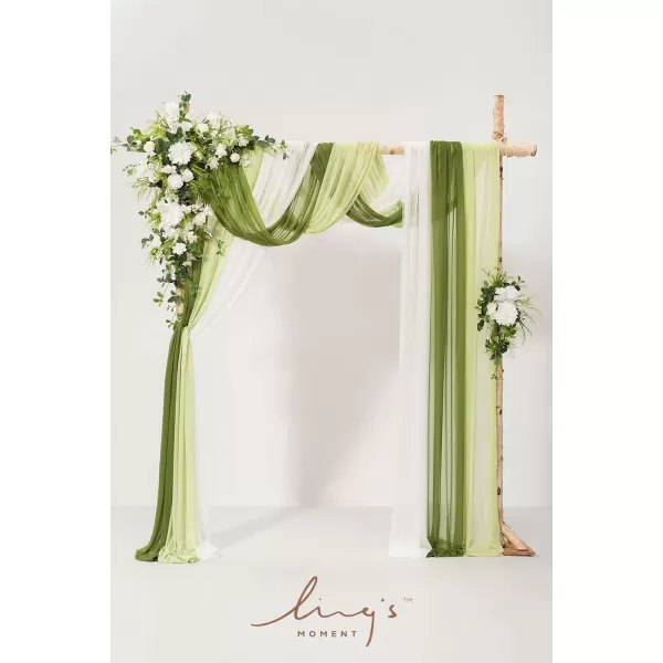 imageLings Moment Deluxe White Beige Artificial Wedding Arch Flowers with Drapes KitPack of 5 2pcs Flower Arrangements 3pcs Hanging Sheer Drapes Ceremony Arbor Reception Backdrop Rose Floral DecorationsLily of the Valley White