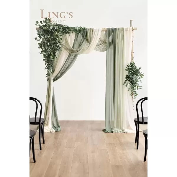 imageLings Moment Deluxe White Beige Artificial Wedding Arch Flowers with Drapes KitPack of 5 2pcs Flower Arrangements 3pcs Hanging Sheer Drapes Ceremony Arbor Reception Backdrop Rose Floral DecorationsWhite Inspiration  Sage Green