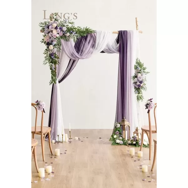 imageLings Moment Deluxe White Beige Artificial Wedding Arch Flowers with Drapes KitPack of 5 2pcs Flower Arrangements 3pcs Hanging Sheer Drapes Ceremony Arbor Reception Backdrop Rose Floral DecorationsPurple Inspiration  Lilac  Cream