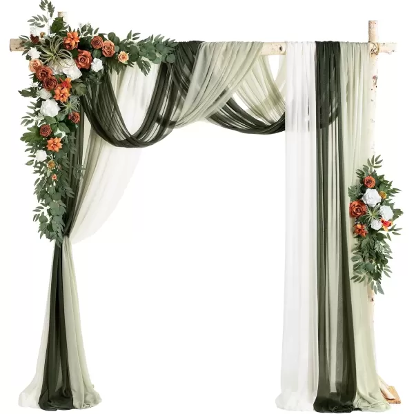 imageLings Moment Deluxe White Beige Artificial Wedding Arch Flowers with Drapes KitPack of 5 2pcs Flower Arrangements 3pcs Hanging Sheer Drapes Ceremony Arbor Reception Backdrop Rose Floral DecorationsOrange Inspiration  Emerald  Burnt Orange