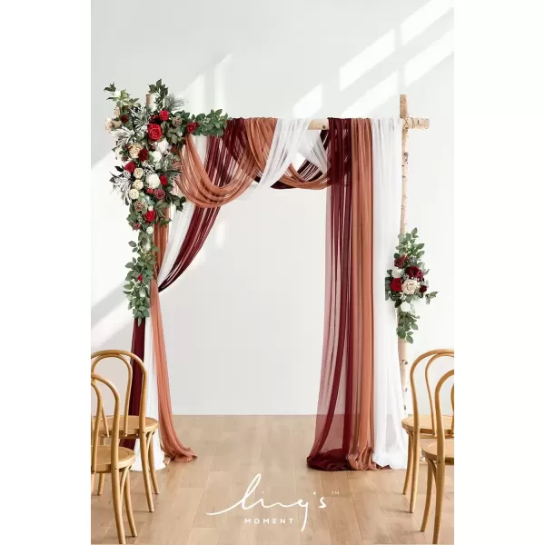 imageLings Moment Deluxe White Beige Artificial Wedding Arch Flowers with Drapes KitPack of 5 2pcs Flower Arrangements 3pcs Hanging Sheer Drapes Ceremony Arbor Reception Backdrop Rose Floral DecorationsRed Inspiration  Christmas Red  Sparkle