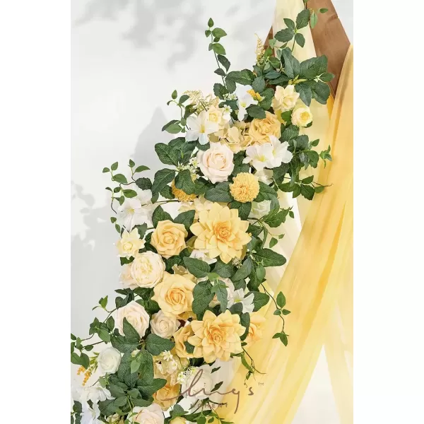 imageLings Moment Deluxe White Beige Artificial Wedding Arch Flowers with Drapes KitPack of 5 2pcs Flower Arrangements 3pcs Hanging Sheer Drapes Ceremony Arbor Reception Backdrop Rose Floral DecorationsCreamy Yellowc