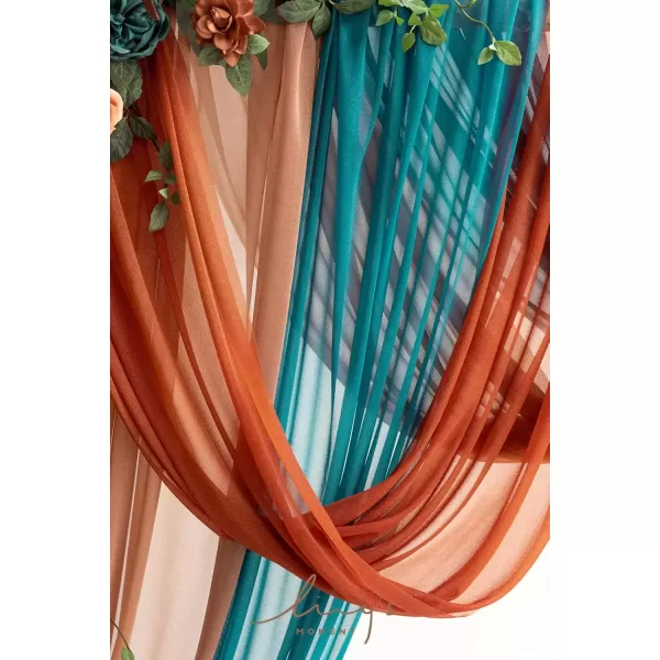 imageLings Moment Deluxe White Beige Artificial Wedding Arch Flowers with Drapes KitPack of 5 2pcs Flower Arrangements 3pcs Hanging Sheer Drapes Ceremony Arbor Reception Backdrop Rose Floral DecorationsDark Teal  Burnt Orange