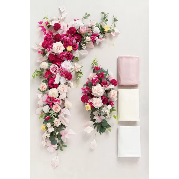 imageLings Moment Deluxe White Beige Artificial Wedding Arch Flowers with Drapes KitPack of 5 2pcs Flower Arrangements 3pcs Hanging Sheer Drapes Ceremony Arbor Reception Backdrop Rose Floral DecorationsPassionate Pink  Blush