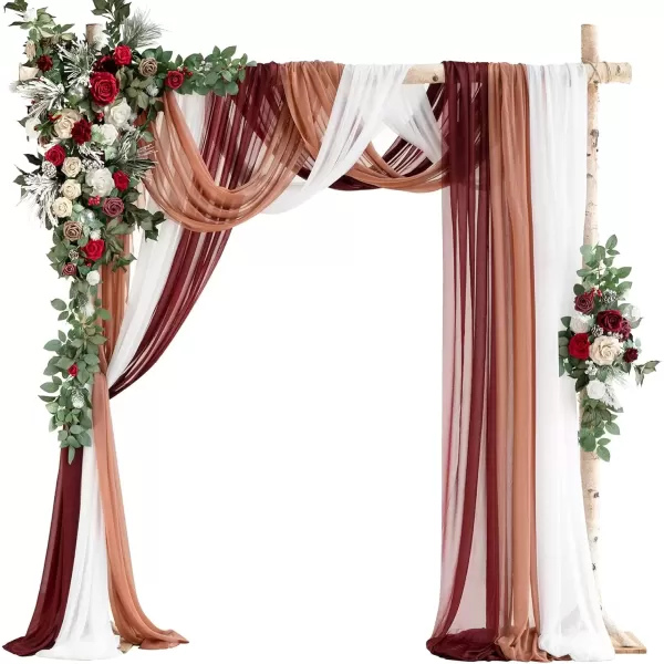 imageLings Moment Deluxe White Beige Artificial Wedding Arch Flowers with Drapes KitPack of 5 2pcs Flower Arrangements 3pcs Hanging Sheer Drapes Ceremony Arbor Reception Backdrop Rose Floral DecorationsRed Inspiration  Christmas Red  Sparkle