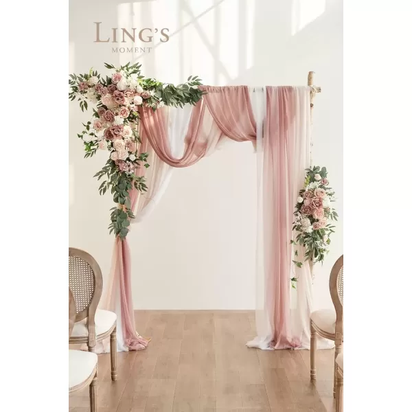 imageLings Moment Deluxe White Beige Artificial Wedding Arch Flowers with Drapes KitPack of 5 2pcs Flower Arrangements 3pcs Hanging Sheer Drapes Ceremony Arbor Reception Backdrop Rose Floral DecorationsDusty Rose Inspiration  Dusty Rose  Cream