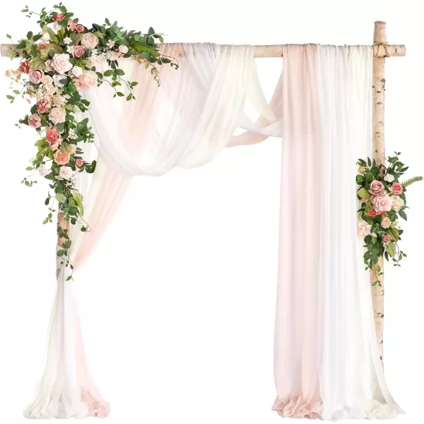 imageLings Moment Deluxe White Beige Artificial Wedding Arch Flowers with Drapes KitPack of 5 2pcs Flower Arrangements 3pcs Hanging Sheer Drapes Ceremony Arbor Reception Backdrop Rose Floral DecorationsGarden Blush