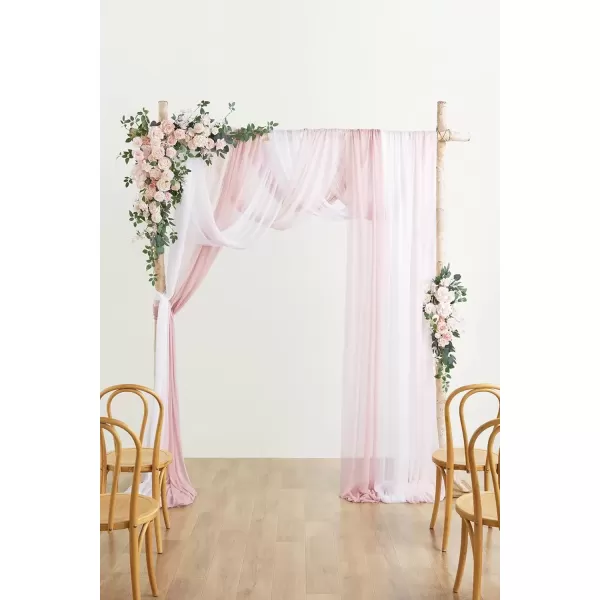 imageLings Moment Deluxe White Beige Artificial Wedding Arch Flowers with Drapes KitPack of 5 2pcs Flower Arrangements 3pcs Hanging Sheer Drapes Ceremony Arbor Reception Backdrop Rose Floral DecorationsBlush Pink