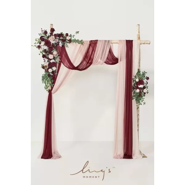 imageLings Moment Deluxe White Beige Artificial Wedding Arch Flowers with Drapes KitPack of 5 2pcs Flower Arrangements 3pcs Hanging Sheer Drapes Ceremony Arbor Reception Backdrop Rose Floral DecorationsRed Inspiration  Romantic Marsala