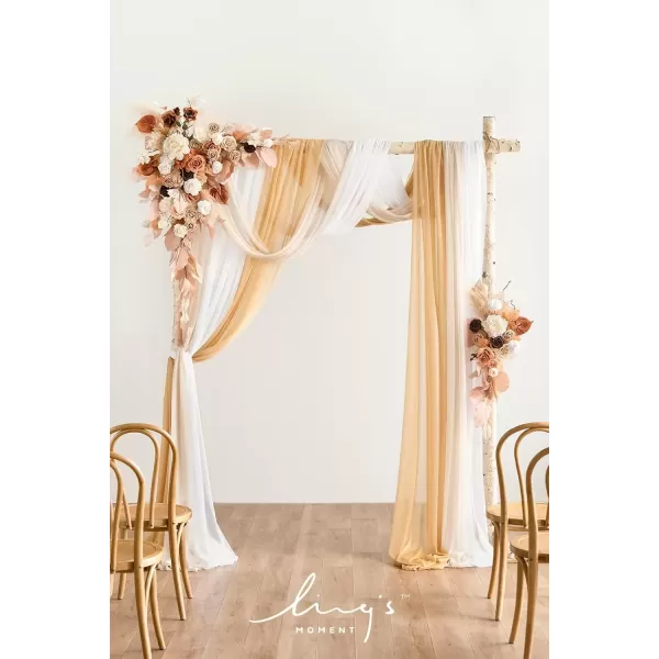 imageLings Moment Deluxe White Beige Artificial Wedding Arch Flowers with Drapes KitPack of 5 2pcs Flower Arrangements 3pcs Hanging Sheer Drapes Ceremony Arbor Reception Backdrop Rose Floral DecorationsOrange Inspiration  Rust  Sepia