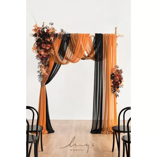 imageLings Moment Deluxe White Beige Artificial Wedding Arch Flowers with Drapes KitPack of 5 2pcs Flower Arrangements 3pcs Hanging Sheer Drapes Ceremony Arbor Reception Backdrop Rose Floral DecorationsOrange Inspiration  Black  Pumpkin Orange