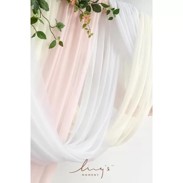 imageLings Moment Deluxe White Beige Artificial Wedding Arch Flowers with Drapes KitPack of 5 2pcs Flower Arrangements 3pcs Hanging Sheer Drapes Ceremony Arbor Reception Backdrop Rose Floral DecorationsGarden Blush