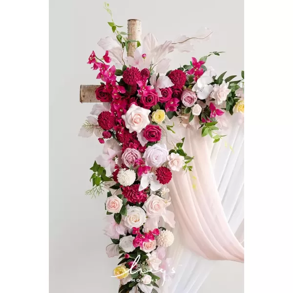 imageLings Moment Deluxe White Beige Artificial Wedding Arch Flowers with Drapes KitPack of 5 2pcs Flower Arrangements 3pcs Hanging Sheer Drapes Ceremony Arbor Reception Backdrop Rose Floral DecorationsPassionate Pink  Blush